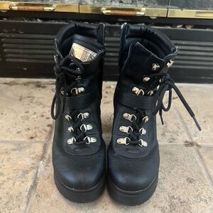 Guess Black Combat Boots with Gold Accents